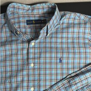 Ralph Lauren Mens XL Plaid Button Down Shirt Blue Green Madras Long Sleeve
